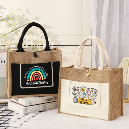 Personalisiertes Lehrer-Geschenk: Jutetasche mit Name & Motiv aus Jute-Canvas