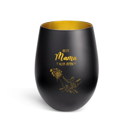 Personalisierter Glas-Kerzenhalter mit Handform und 2–7 Namen – Beste Mama aller Zeiten