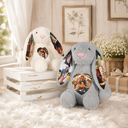 Personalisierter Foto-Plüschhase mit 5 Fotos und Herzmotiv Geschenk für Tochter oder Freundin