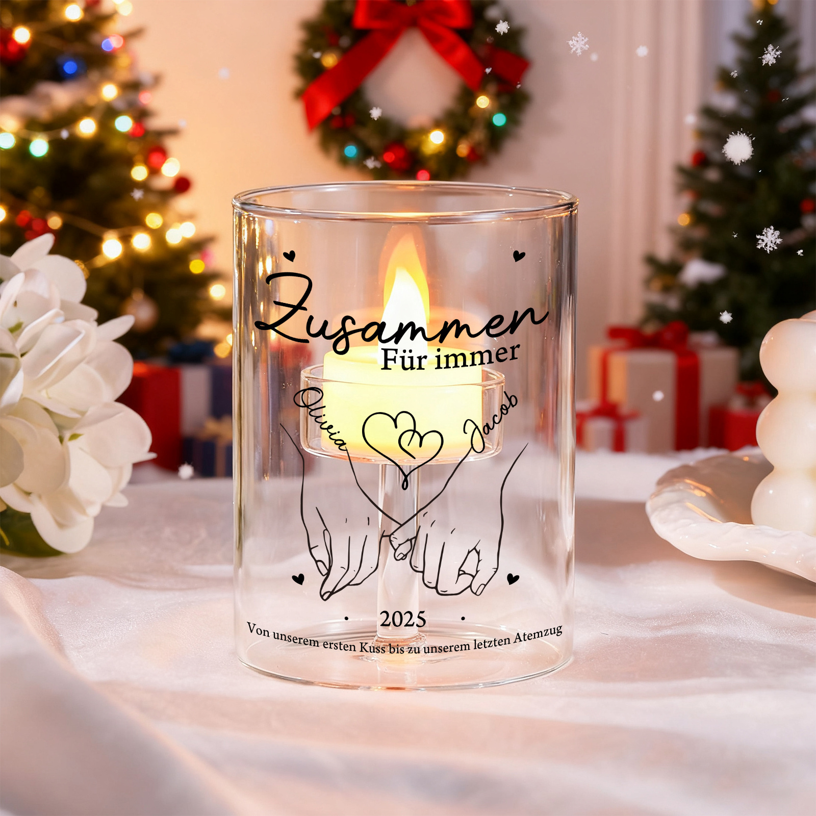 Personalisierte Glas Kerzenhalter für Paare – das perfekte Geschenk zu Weihnachten und zum Valentinstag