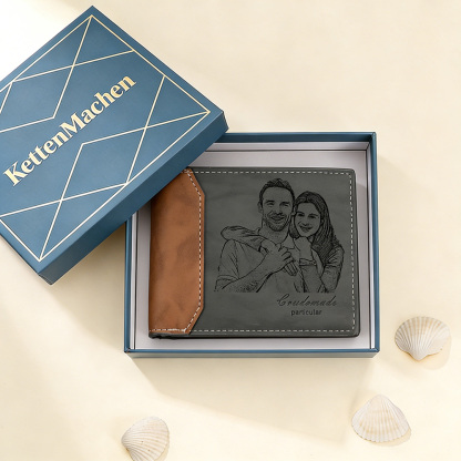 Herren Personalisierte Foto & Name & Buchstabe Grau Leder Geldbörse