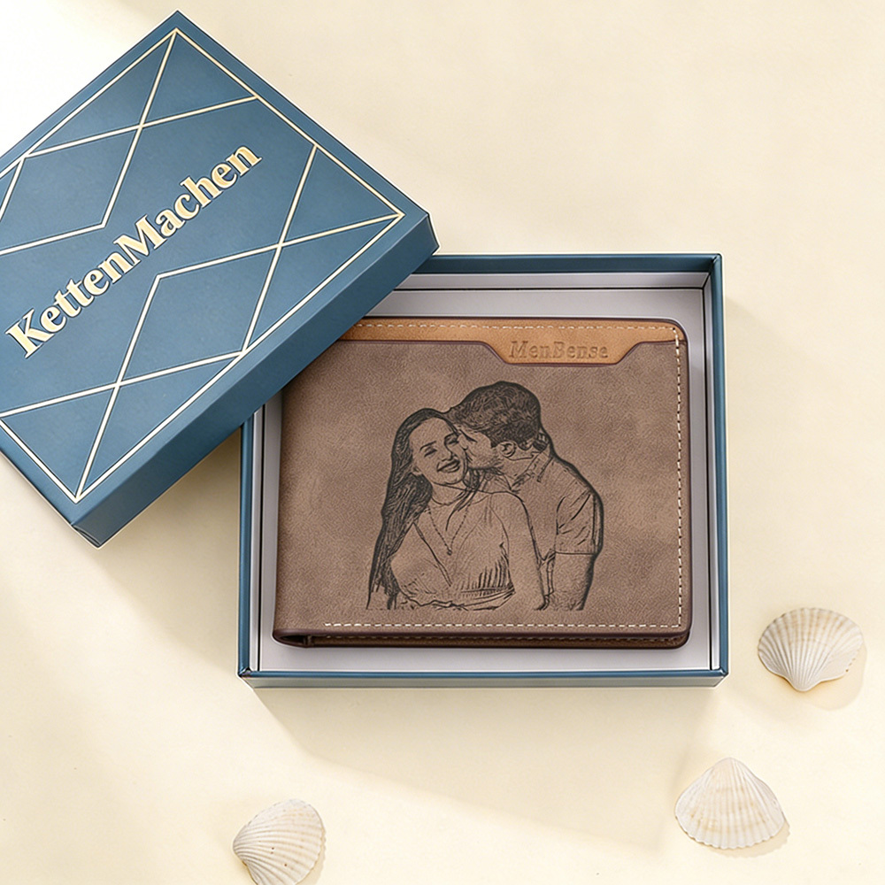 Herren Personalisierter Name & Buchstabe & Foto Lede Geldbörse Weihnachtsgeschenk