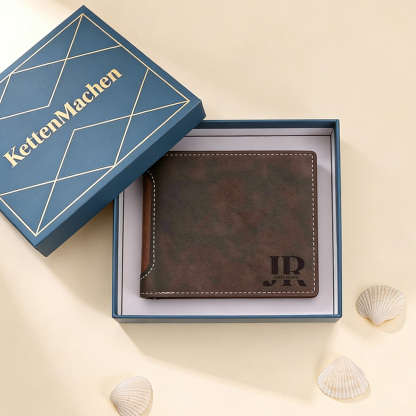 Personalisierte Herren-Geldbörse aus Leder mit eigenem Foto – Dunkelbraun/Dunkelgrau, 10 Muster zur Auswahl