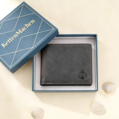 Personalisierte Herren-Geldbörse aus Leder mit eigenem Foto – Dunkelbraun/Dunkelgrau, 10 Muster zur Auswahl
