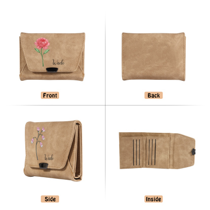Personalisierte Damen Geldbörse aus Leder mit Geburtsblume und Namen