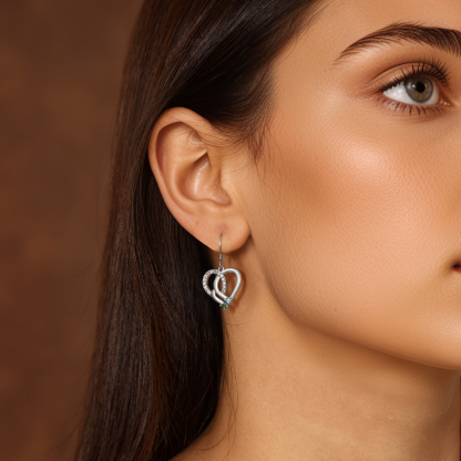 Personalisierte Geburtsstein Ohrringe mit ineinandergreifenden Herzen und 2 Geburtssteinen aus 925er Sterlingsilber