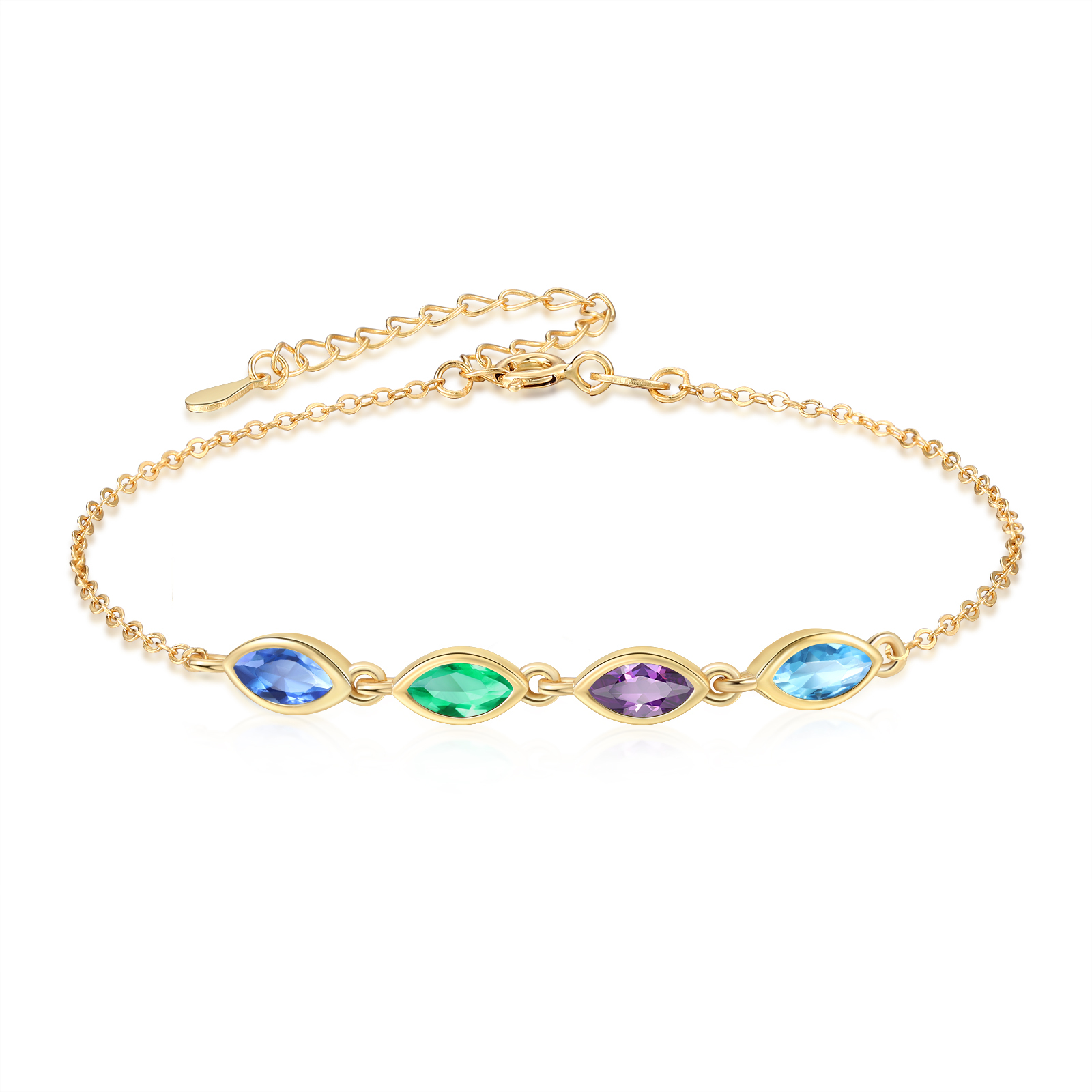 Personalisiertes Armband aus 925er Sterlingsilber mit 2–5 Geburtssteinen im Marquise-Schliff