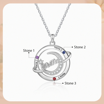 Personalisierte Mama-Halskette mit Namen & Geburtssteinen – Schmuck mit Mondmotiv