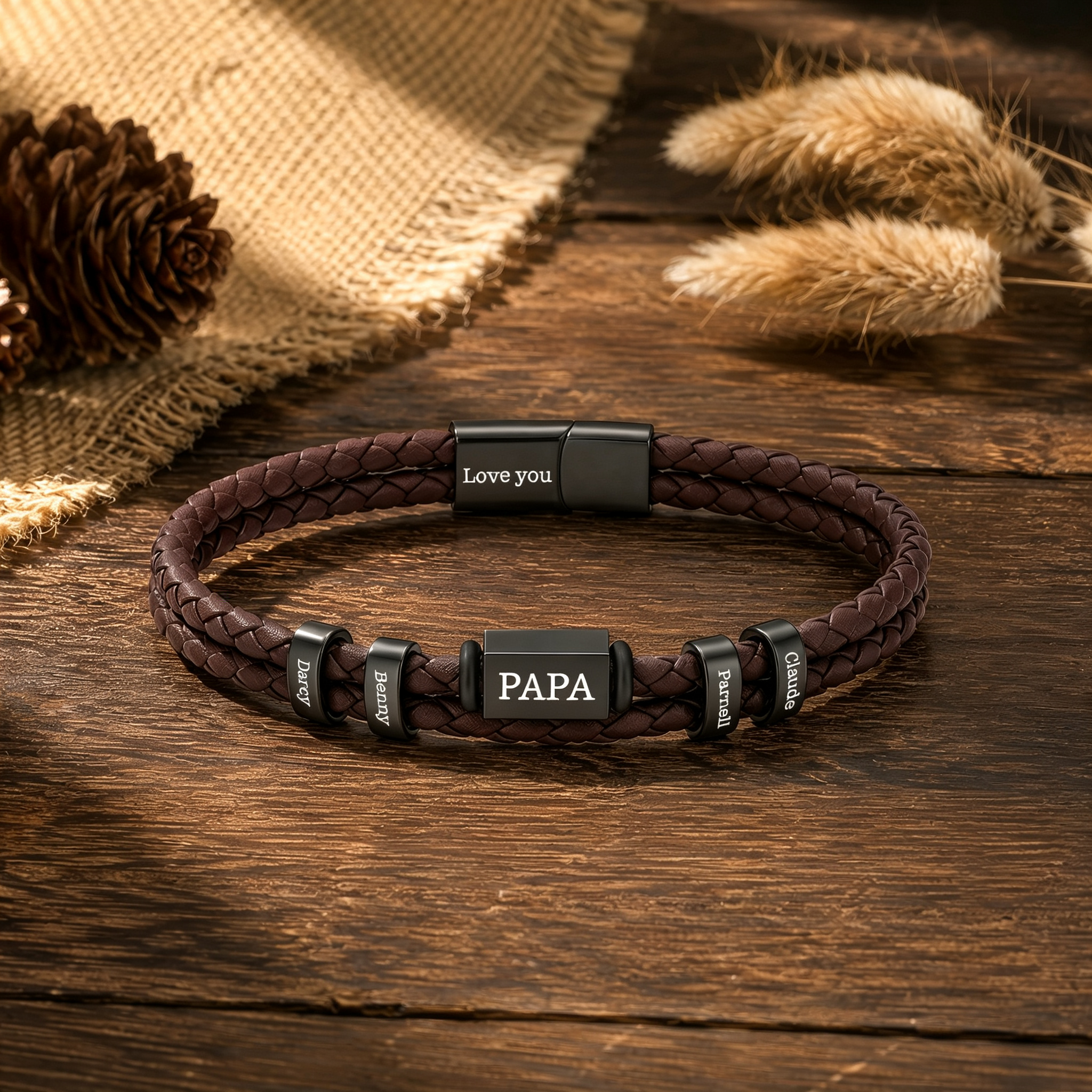 Personalisiertes Herrenarmband aus geflochtenem Kunstleder mit 1–6 Namen Geschenk für Papa