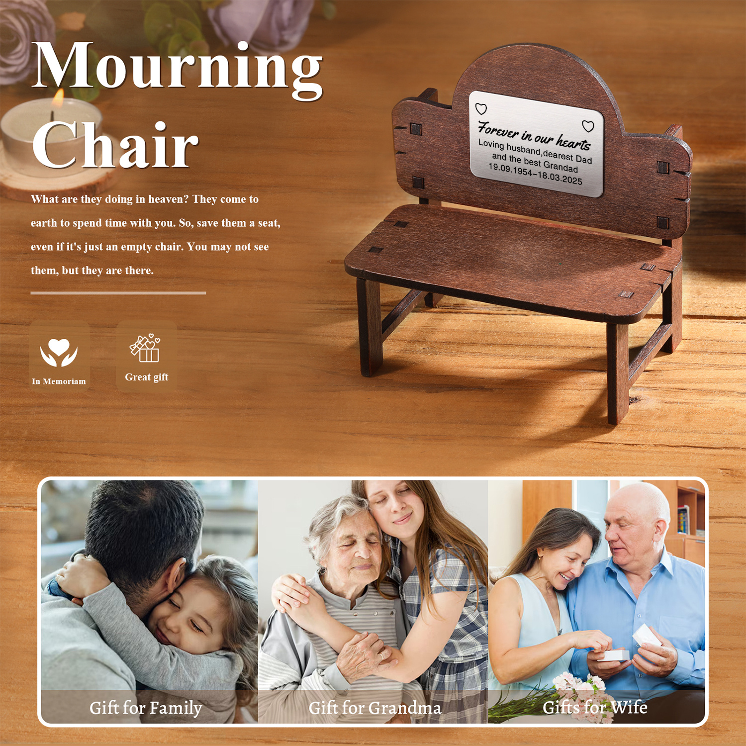 Personalisierte Mini-Holzbank zum Gedenken – individuell – Stuhl „In liebevoller Erinnerung“