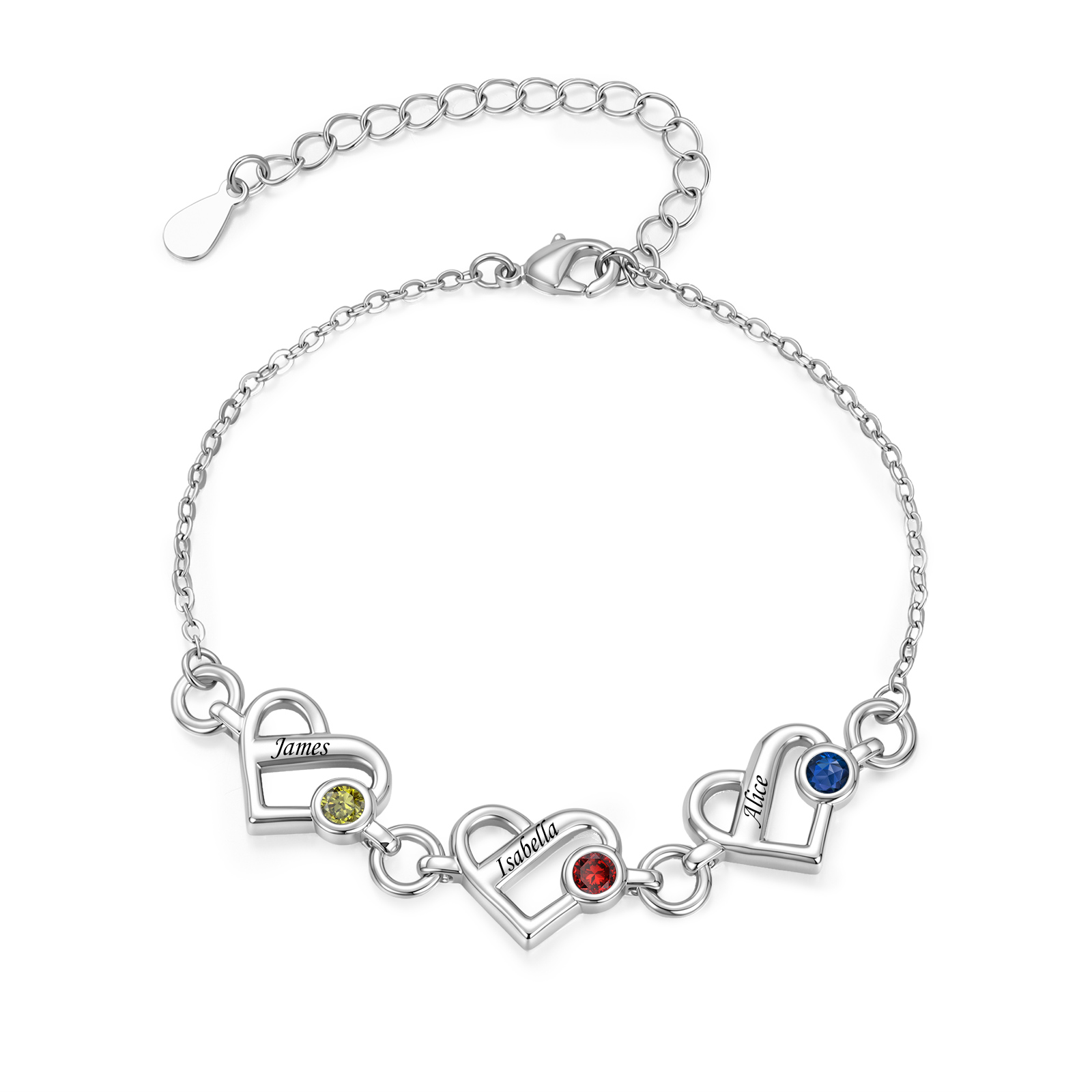 Personalisiertes Armband mit Herzschloss 1 bis 6 Namen und Geburtssteinen Geschenk für sie oder Freundin Herzschmuck für Damen
