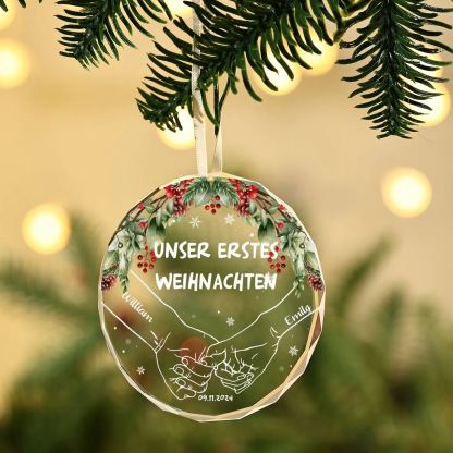 Personalisierte 2 Namen & Text & Datum Glas Weihnachtsornament Hand in Hand Ornament für Liebespaar