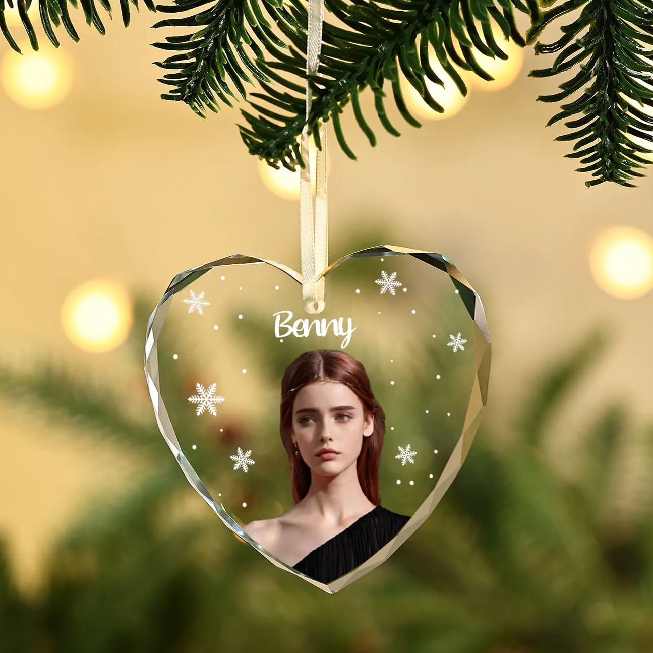 Personalisierter 1 Name & Foto Glas Weihnachtsornament Herz Ornament