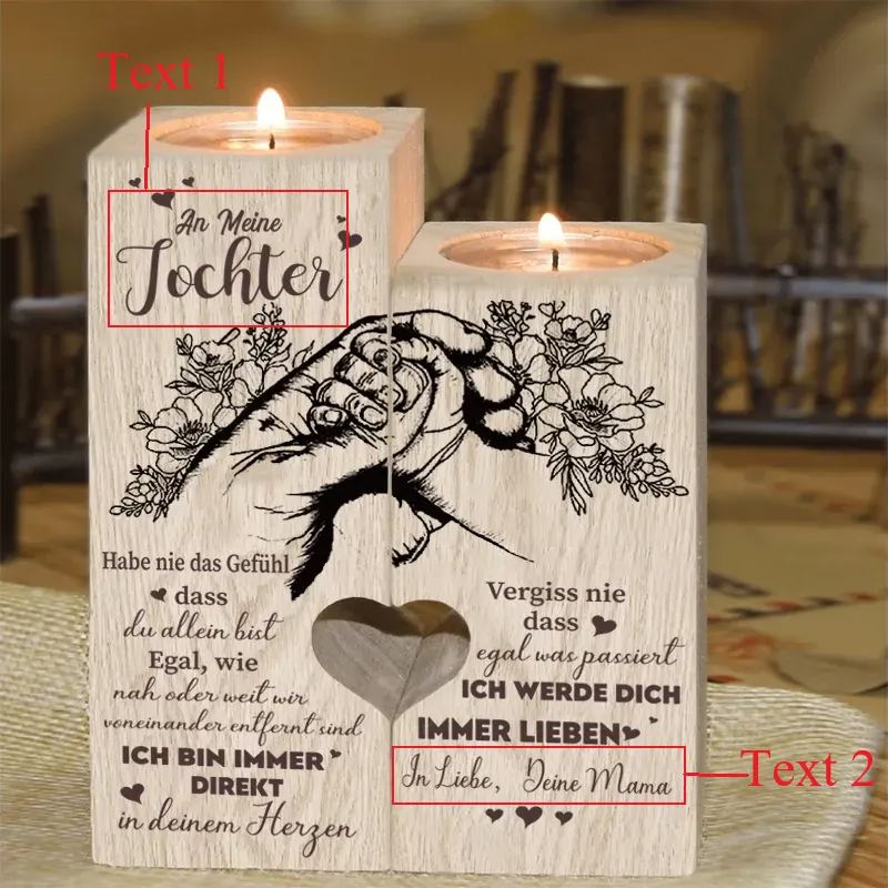 An Meine Tochter von Mama - Personalisierte Text Händchenhalten Kerzenhalter - Kerzenständer für Tochter