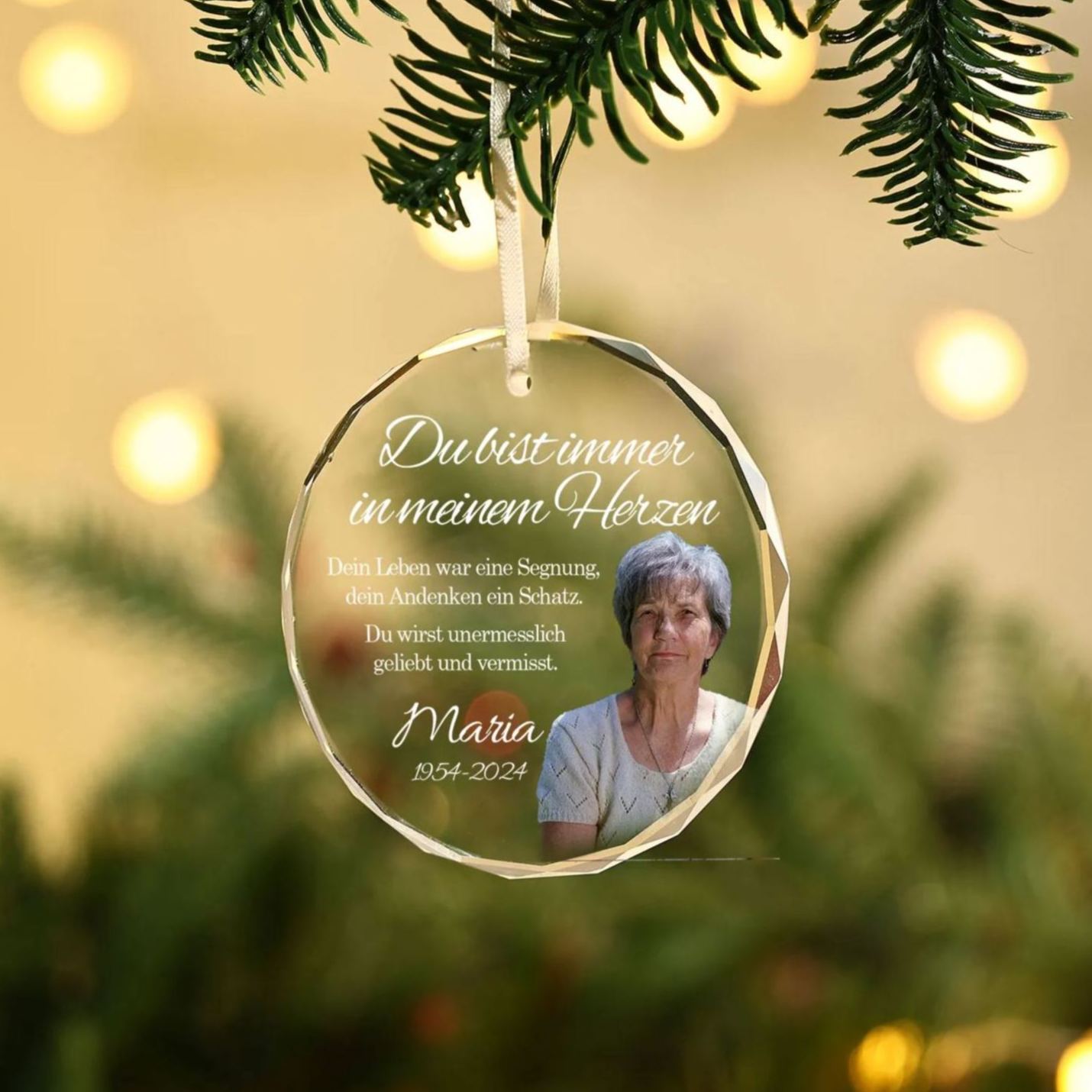 Personalisierter 1 Name & Foto & Text & Datum Glas Gedenk-Anhänger – Du wirst unermesslich geliebt und vermisst – Weihnachtsornament Herz / Rund Ornament