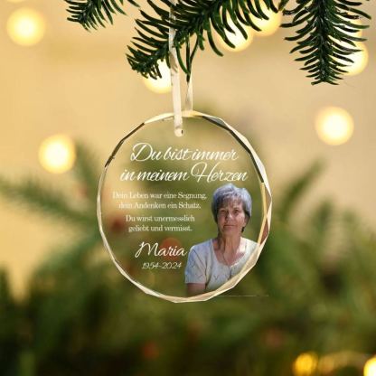 Personalisierter 1 Name & Foto & Text & Datum Glas Gedenk-Anhänger – Du wirst unermesslich geliebt und vermisst – Weihnachtsornament Herz / Rund Ornament