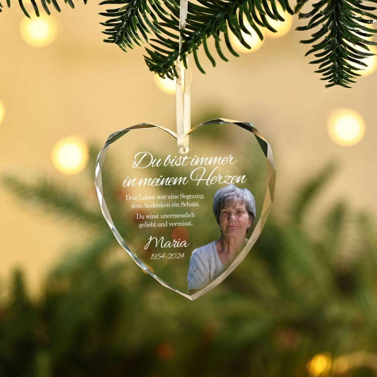 Personalisierter 1 Name & Foto & Text & Datum Glas Gedenk-Anhänger – Du wirst unermesslich geliebt und vermisst – Weihnachtsornament Herz / Rund Ornament