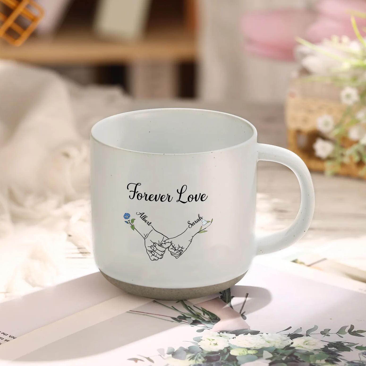 [Copy]Personalisierte 2 Name & Text Hand-in-Hand Keramik Mark-Tasse mit schwarzer/ weißer Schrift– Einzigartiges Geschenk für Paar