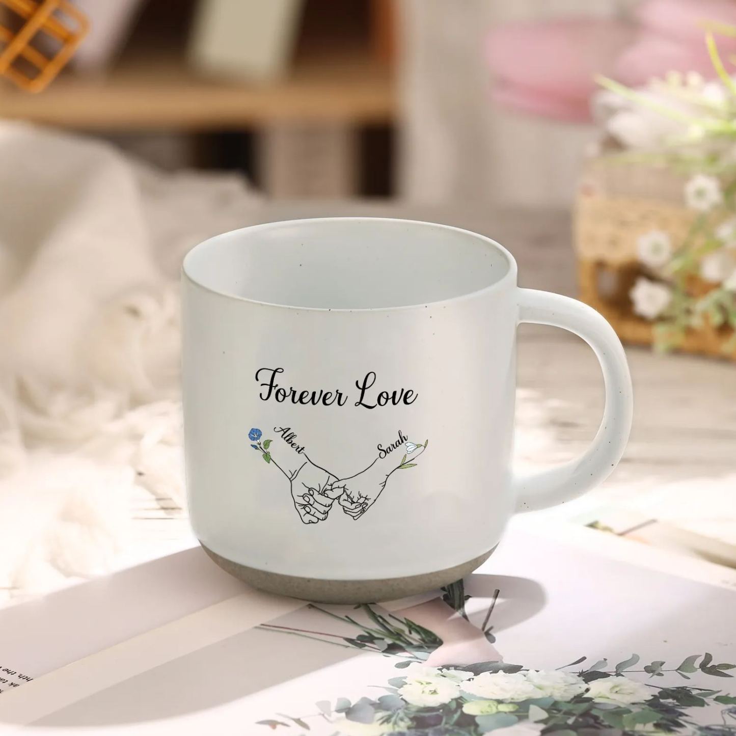 [Copy]Personalisierte 2 Name & Text Hand-in-Hand Keramik Mark-Tasse mit schwarzer/ weißer Schrift– Einzigartiges Geschenk für Paar