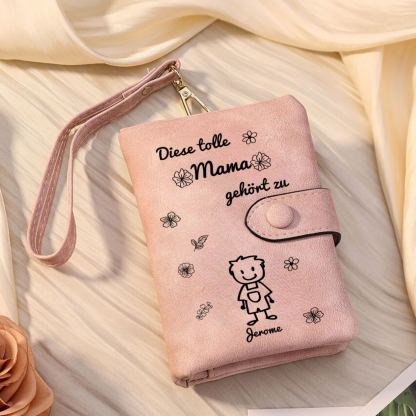 Personalisierte 1-6 Namen & Muster PU-Leder Portemonnaie -Diese tolle Mama gehört zu- Geldbörse für Mama Mutter