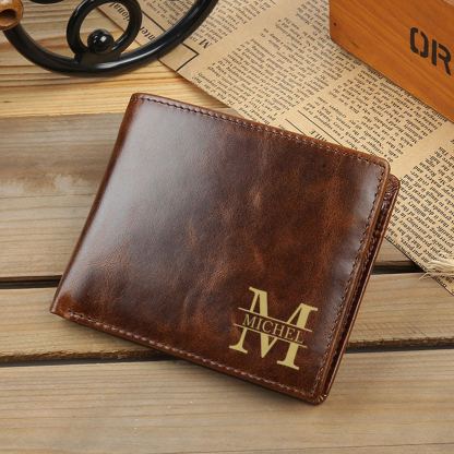Personalisierte Herren-Geldbörse aus echtem Leder, zweifach klappbar