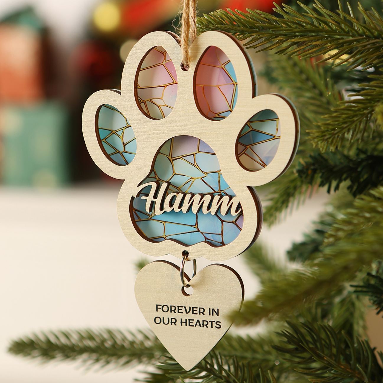 Personalisierter Pfoten-Anhänger mit Herz – Weihnachtsornament & Erinnerungsgeschenk für Haustierliebhaber