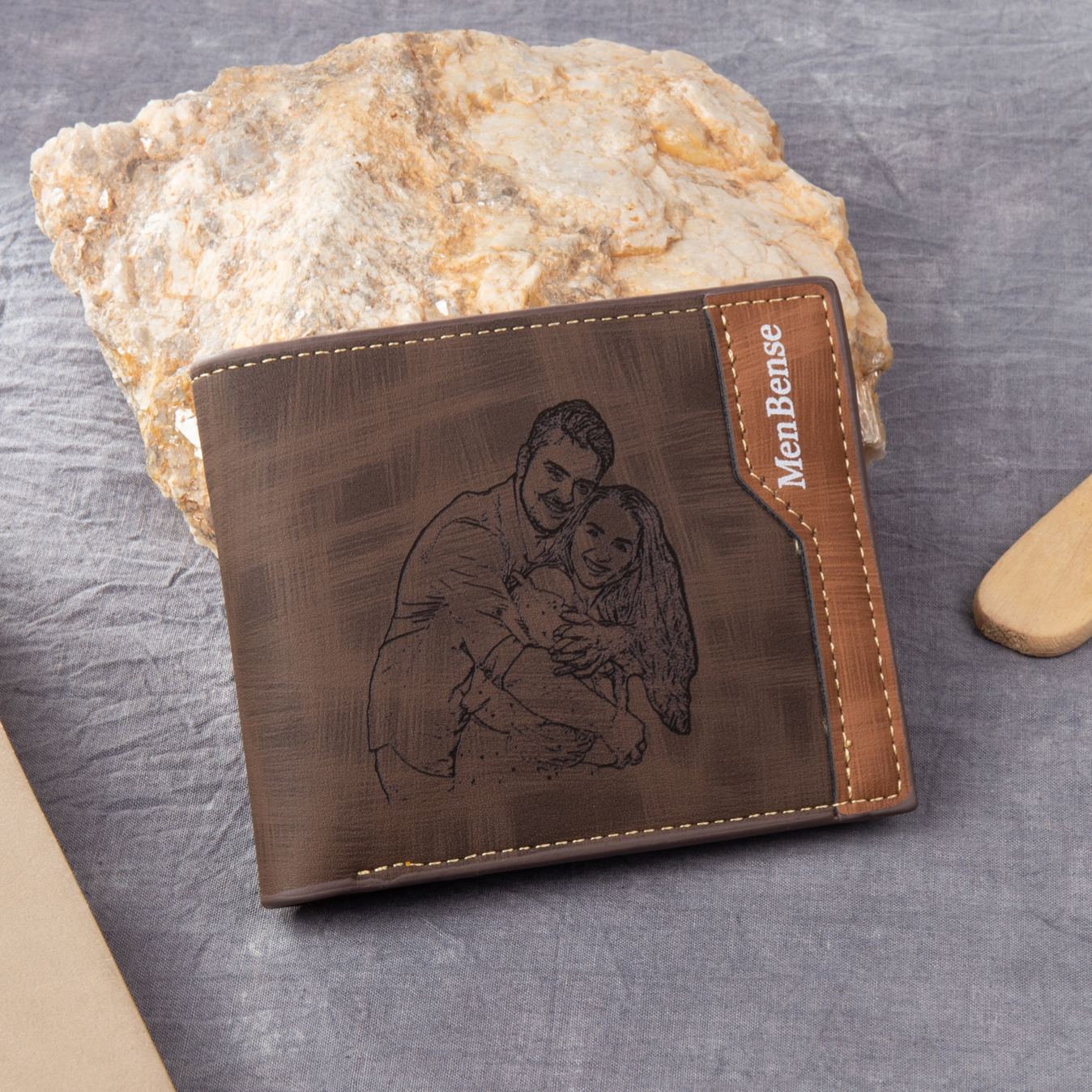 Herren Personalisierte Foto & Text PU Leder kompakte Geldbörse Snap-Geldbörse