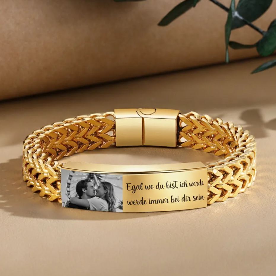 Personalisiertes Herrenarmband im Königsketten-Stil mit Foto und Wunschtext