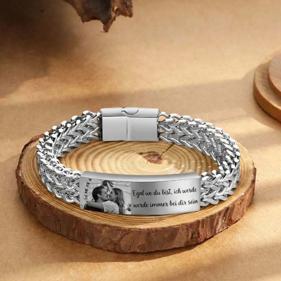 Personalisiertes Herrenarmband im Königsketten-Stil mit Foto und Wunschtext
