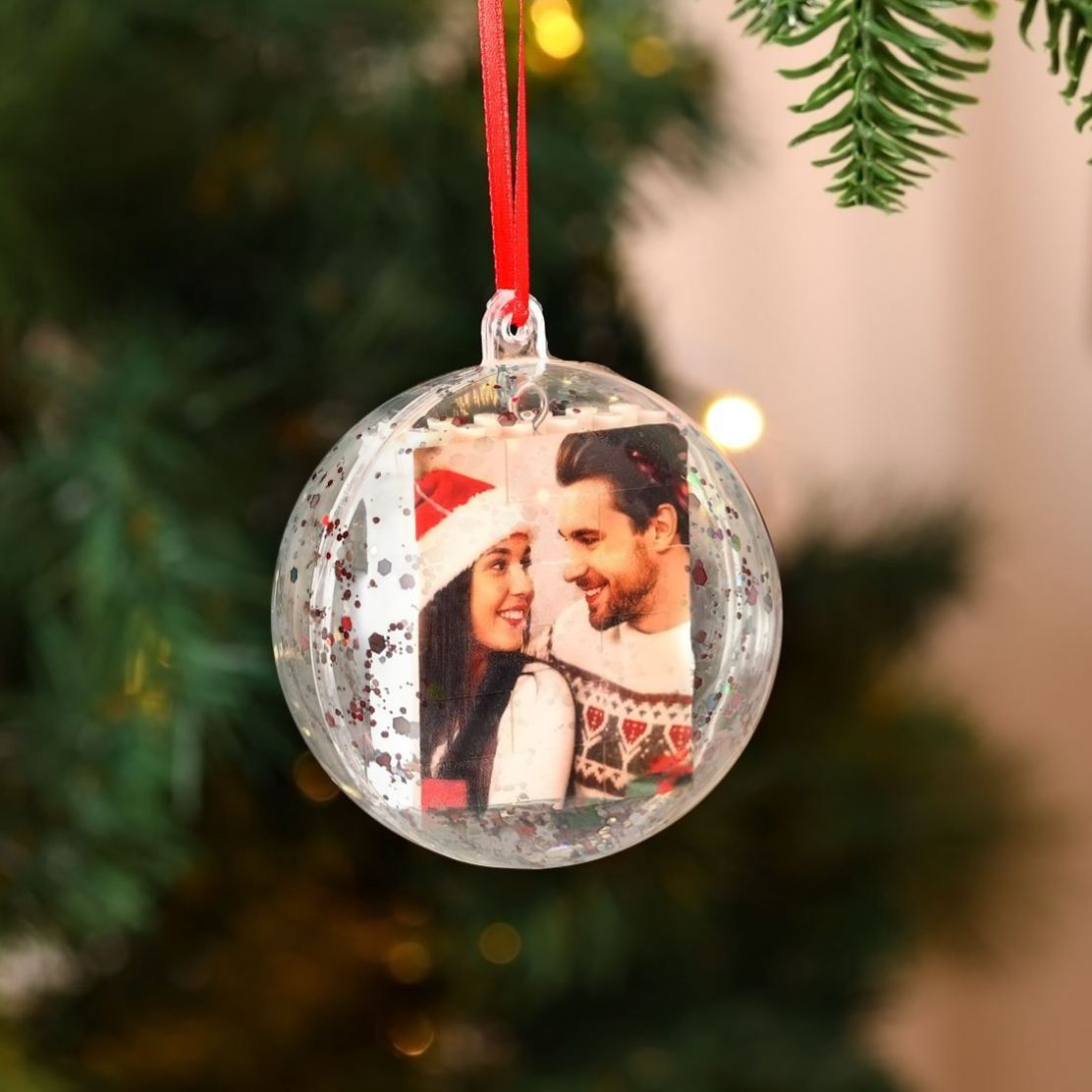 Personalisierte Foto-Weihnachtskugel mit Puzzle-Bausteinen zum Selbstgestalten 