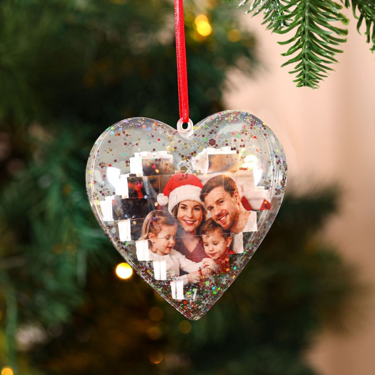 Personalisierte Herz-Foto-Deko mit Puzzle-Bausteinen für den Weihnachtsbaum 