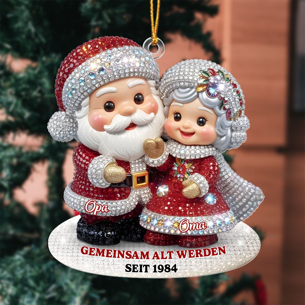 Weihnachtsanhänger Weihnachtsmann-Paar – Mit Glitzer & Strasssteinen