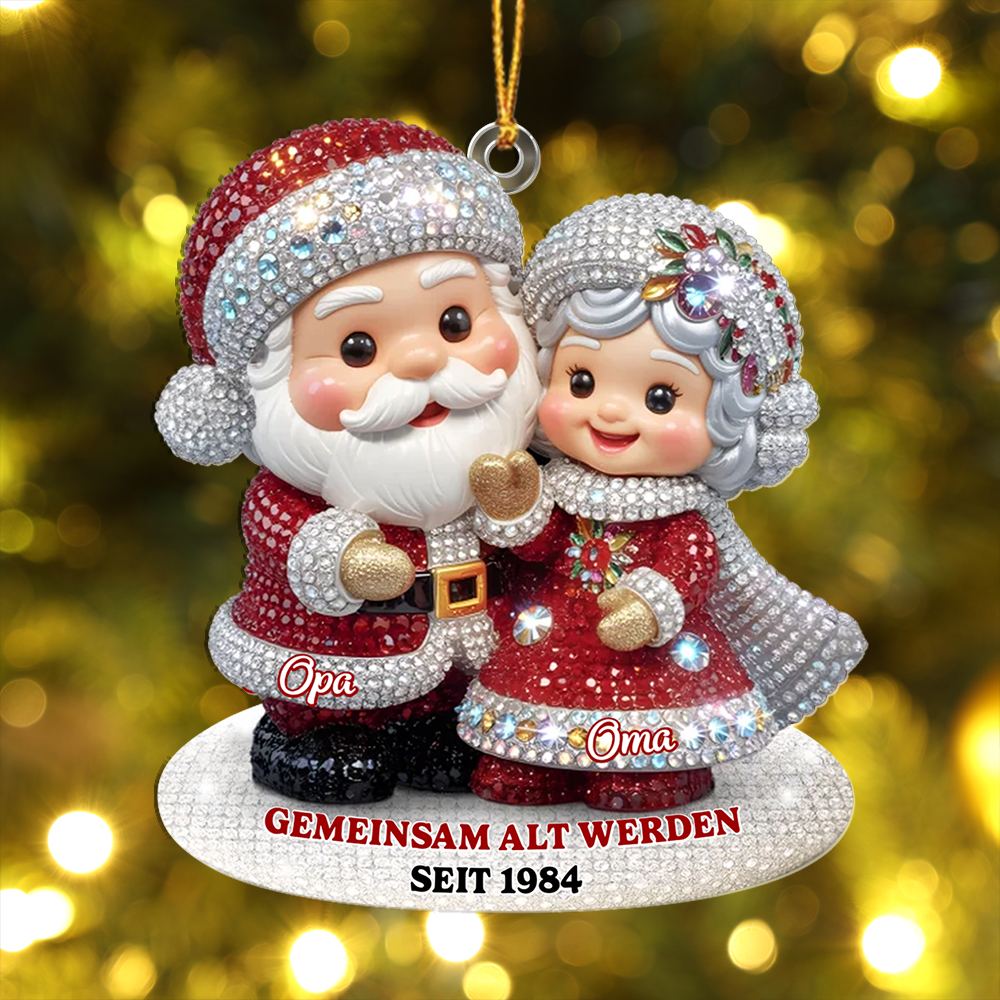 Weihnachtsanhänger Weihnachtsmann-Paar – Mit Glitzer & Strasssteinen