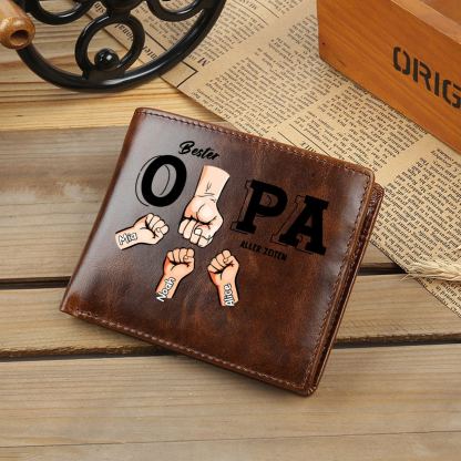 Personalisierte Bifold-Herrengeldbörse aus echtem Leder mit Faustgruß Bester Opa/Papa Aller Zeiten