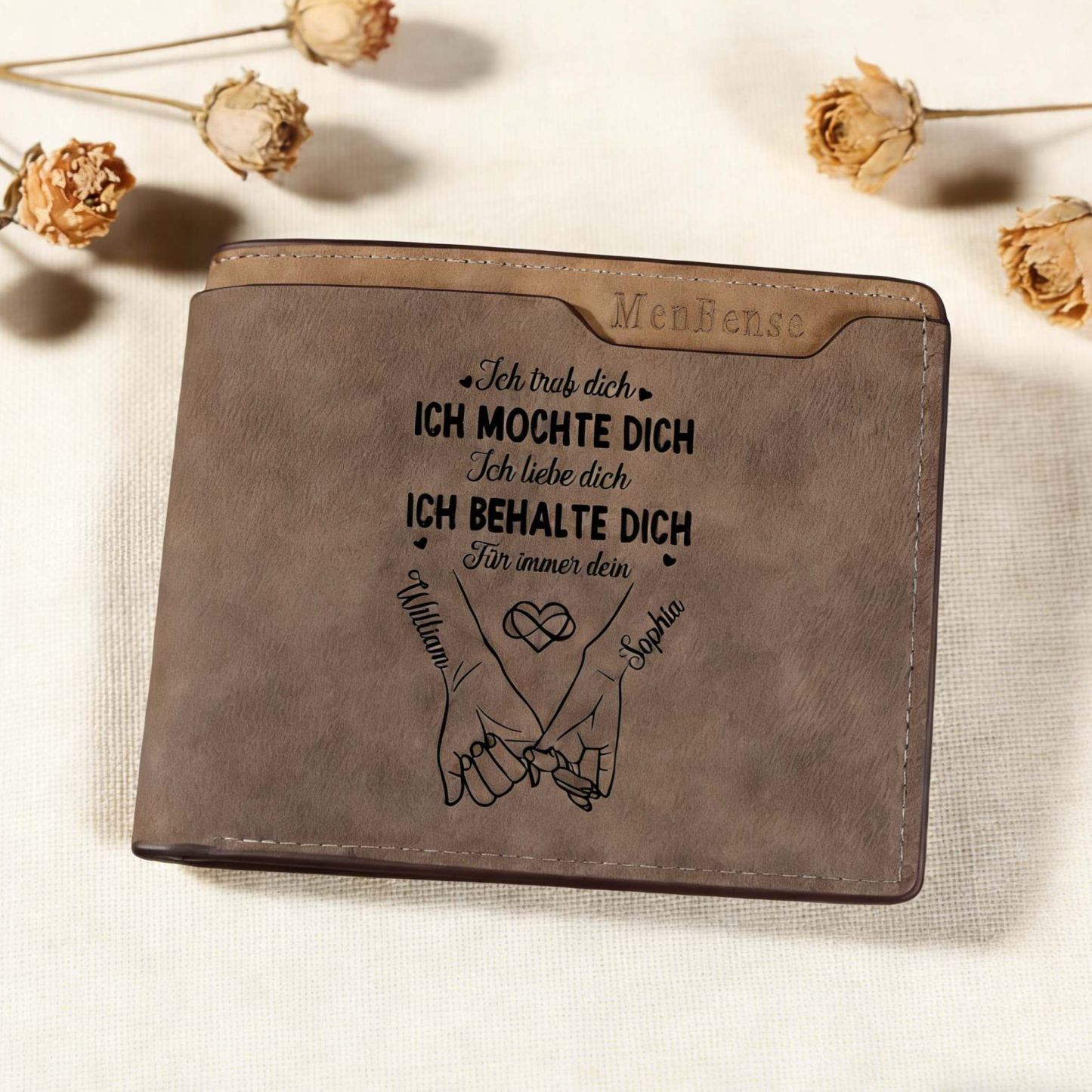 Personalisierte Geldbörse aus PU-Leder mit Namen und Kalender für Herren