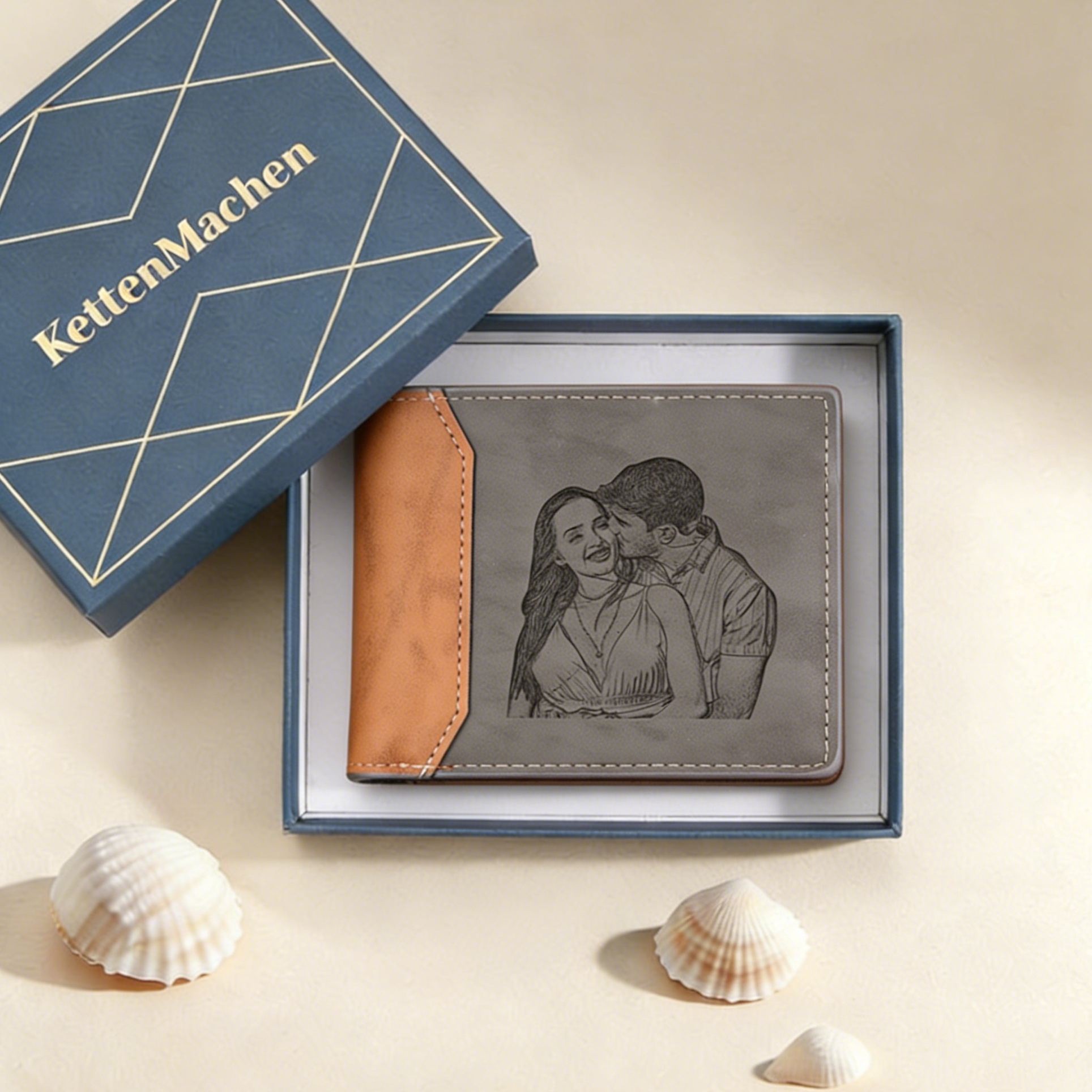 Herren Personalisierte Foto & Name & Buchstabe Grau Leder Geldbörse-Geschenk für Vater