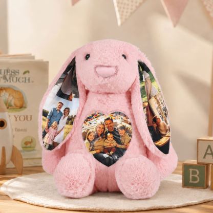 Personalisierter Foto-Plüschhase mit 5 Fotos und Herzmotiv Geschenk für Tochter oder Freundin