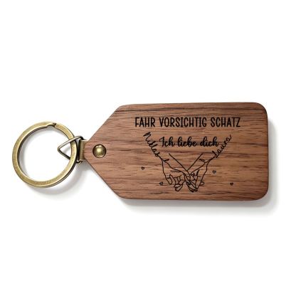 Personalisierter Foto-Schlüsselanhänger aus Holz mit zwei Fotos und zwei Namen sowie Pinky-Promise-Motiv Geschenk für deinen Partner
