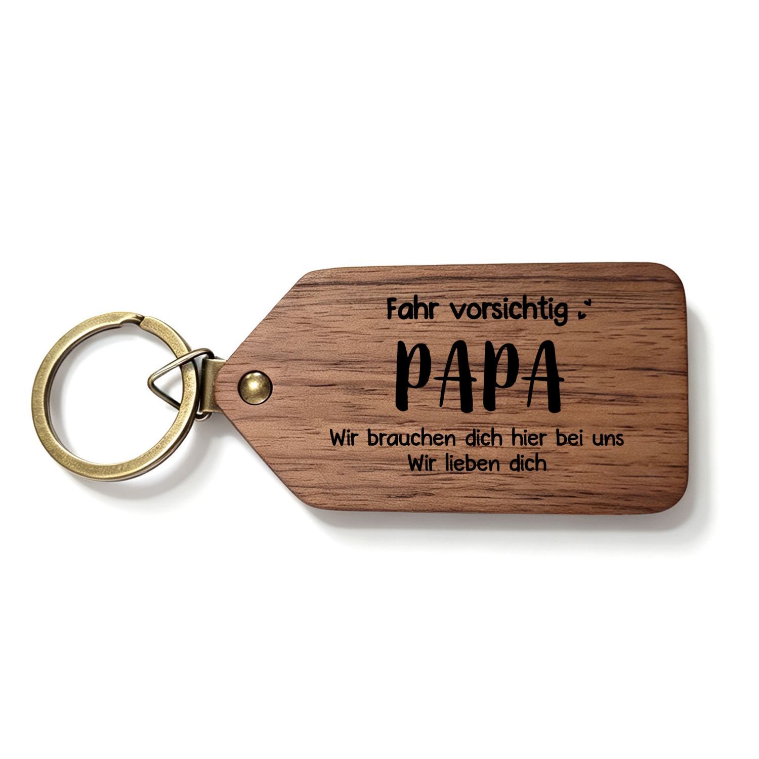 Personalisierter Foto-Schlüsselanhänger aus Holz mit dem Spruch Fahr vorsichtig Papa Geschenk zum Vatertag