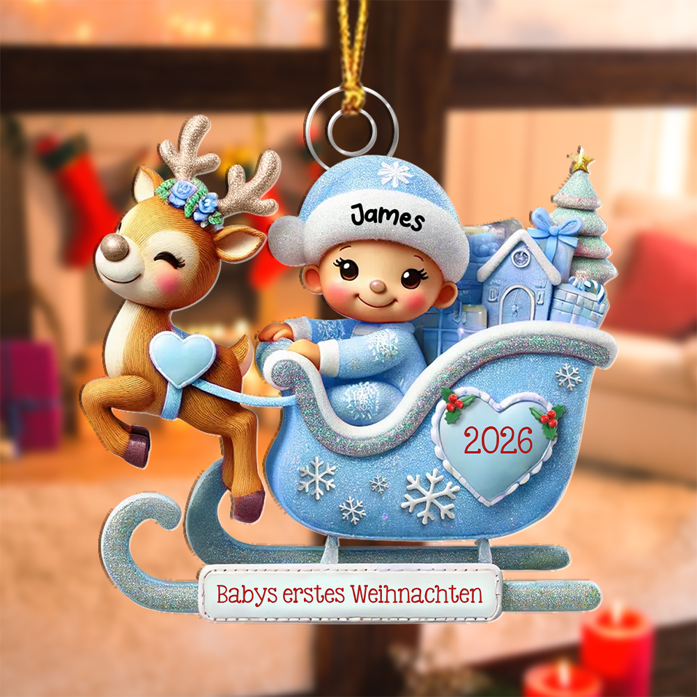 Personalisierter Schlitten-Weihnachtsanhänger mit Wunschname – Geschenk zu Babys erstem Weihnachten