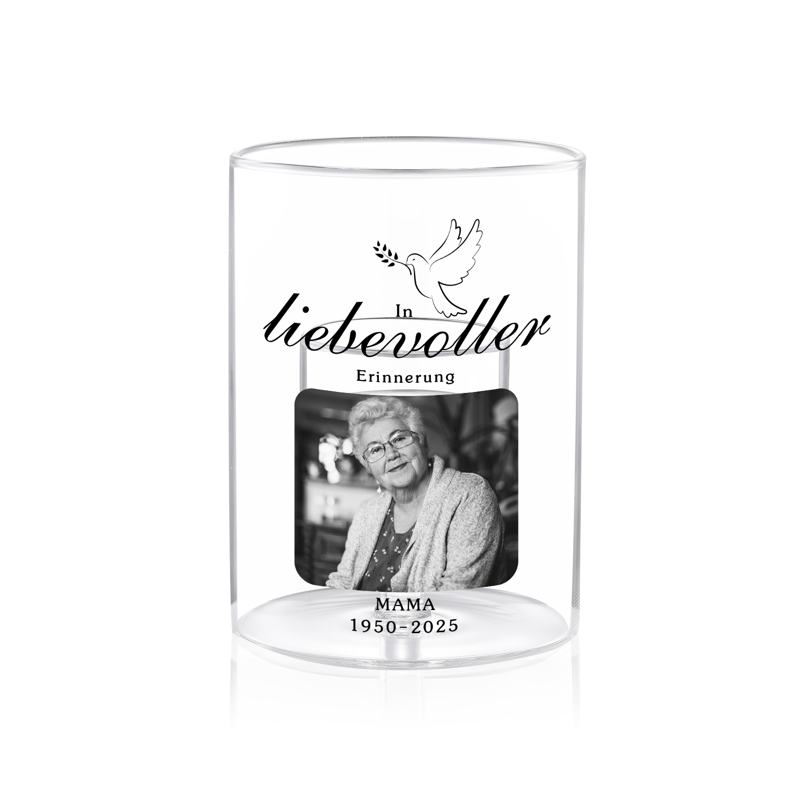 Personalisierter Gedenk-Kerzenhalter aus Glas mit Foto