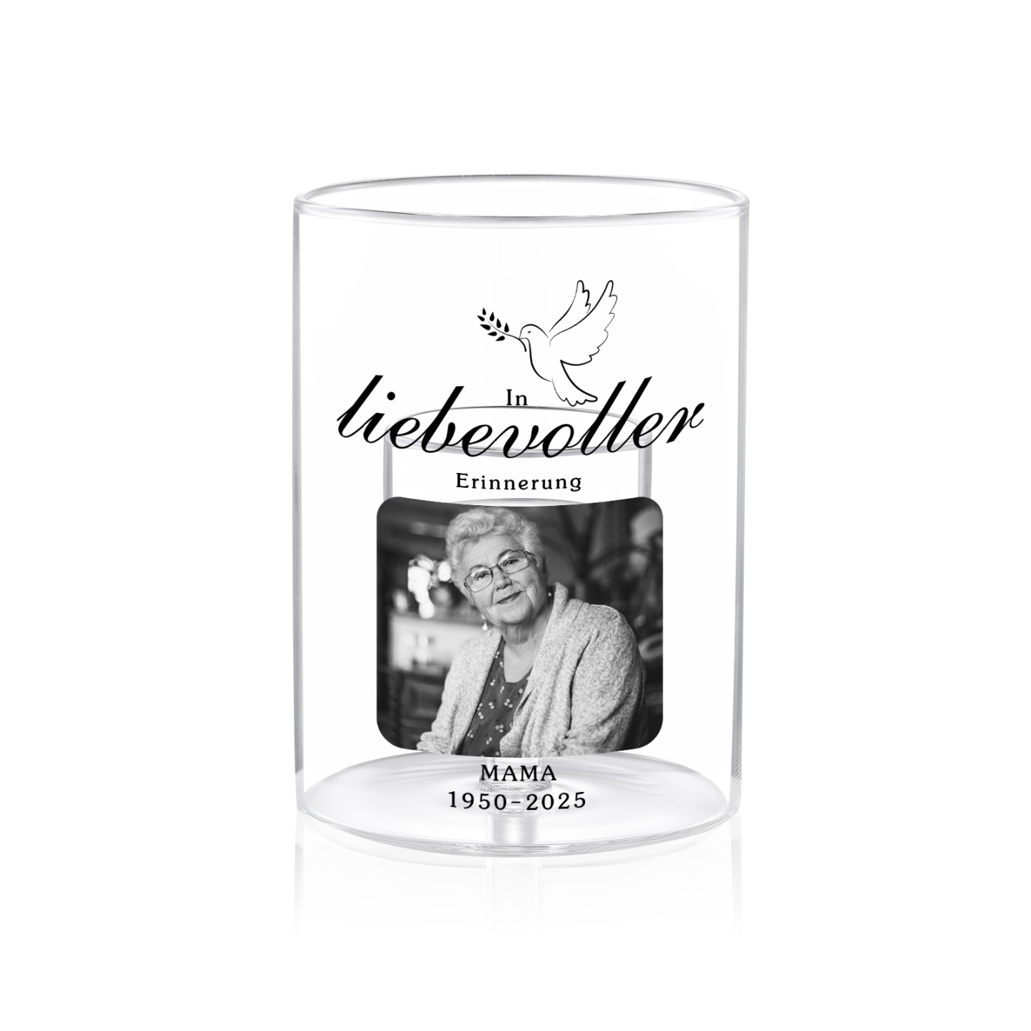 Personalisierter Gedenk-Kerzenhalter aus Glas mit Foto