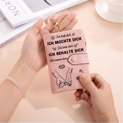 Personalisierte rosa Damen-Geldbörse mit Namen, Datum &  „ Ich liebe dich “