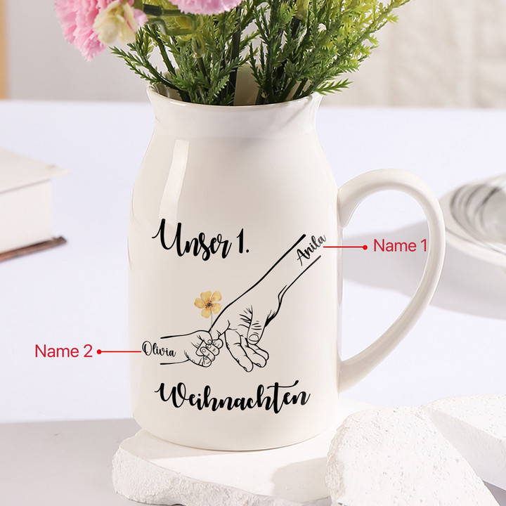 Personalisierte 2 Namen Hand in Hand Blumenvase -Unser 1. Weihnachten- Perfektes Weihnachtsgeschenk