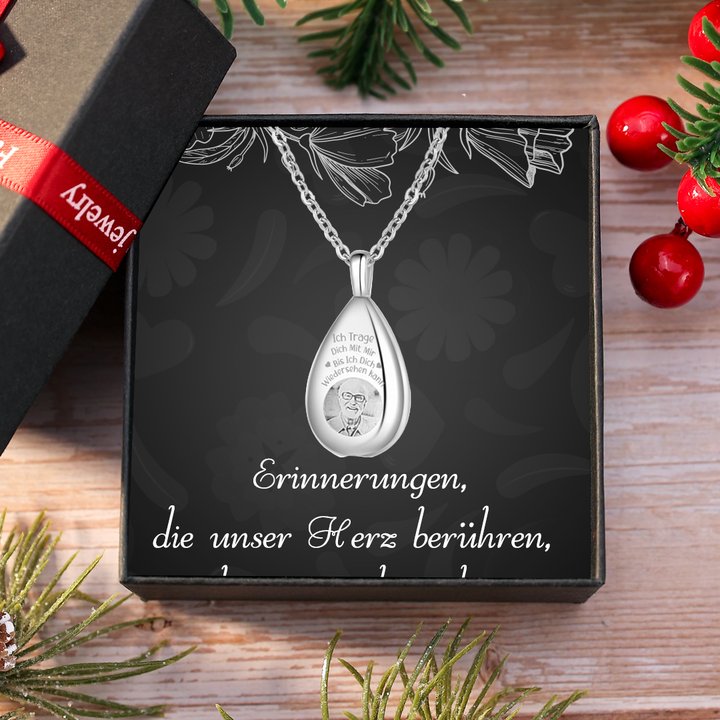 Personalisiertes 1 Foto Edelstahl Gedenk-Halskette -Ich trage dich mit mir, bis ich dich wiedersehen kann-Halslkette & Geschenkkarte Set mit Geschenkbox