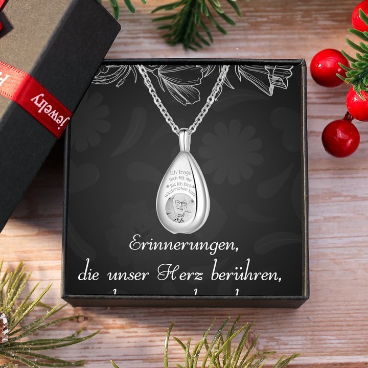 Personalisiertes 1 Foto Edelstahl Gedenk-Halskette -Ich trage dich mit mir, bis ich dich wiedersehen kann-Halslkette & Geschenkkarte Set mit Geschenkbox