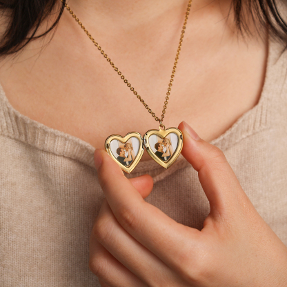 Personalisierte 2 Fotos & Name & Datum Herz-Foto Halskette & Text & Foto Herrenarmband & Geschenkbox Set für Paar