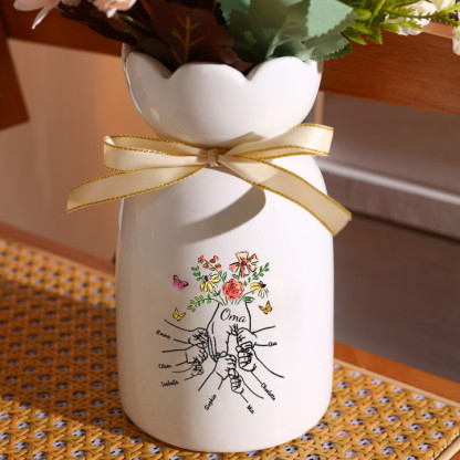 Personalisierte 7 Namen & Text Blumen & Schmetterling Familie Vase Geschenk für Mama/ Oma 