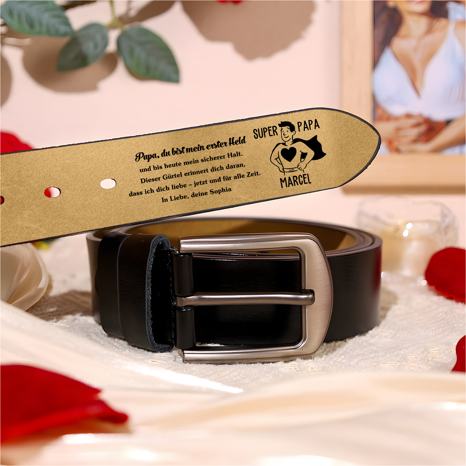 Personalisierter Ledergürtel mit Gravur Super Papa und Namen Herren Gürtel Geschenk zum Vatertag