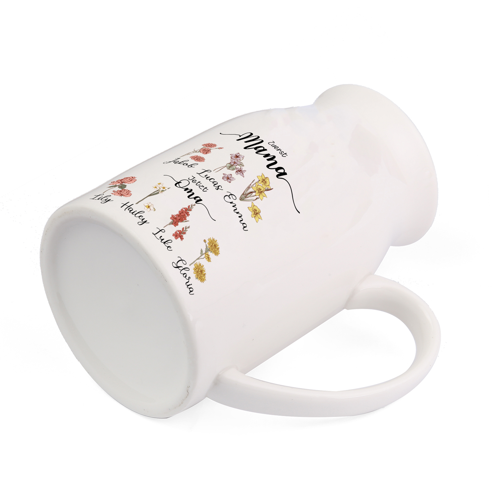 Personalisierte Blumenvase mit 2–12 Namen und Geburtsblumen Erst Mama, jetzt Oma